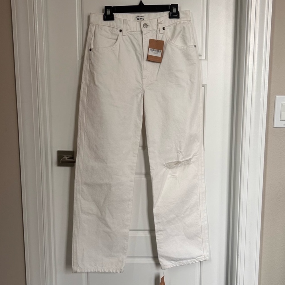 Reformation NWT Cowboy High Rise Straight Jeans- Vintage white destroyed Sz 29
